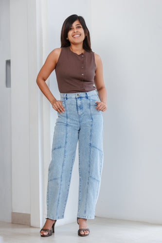 Soleli Assymetric Buttondown Ribbed Top - Brown