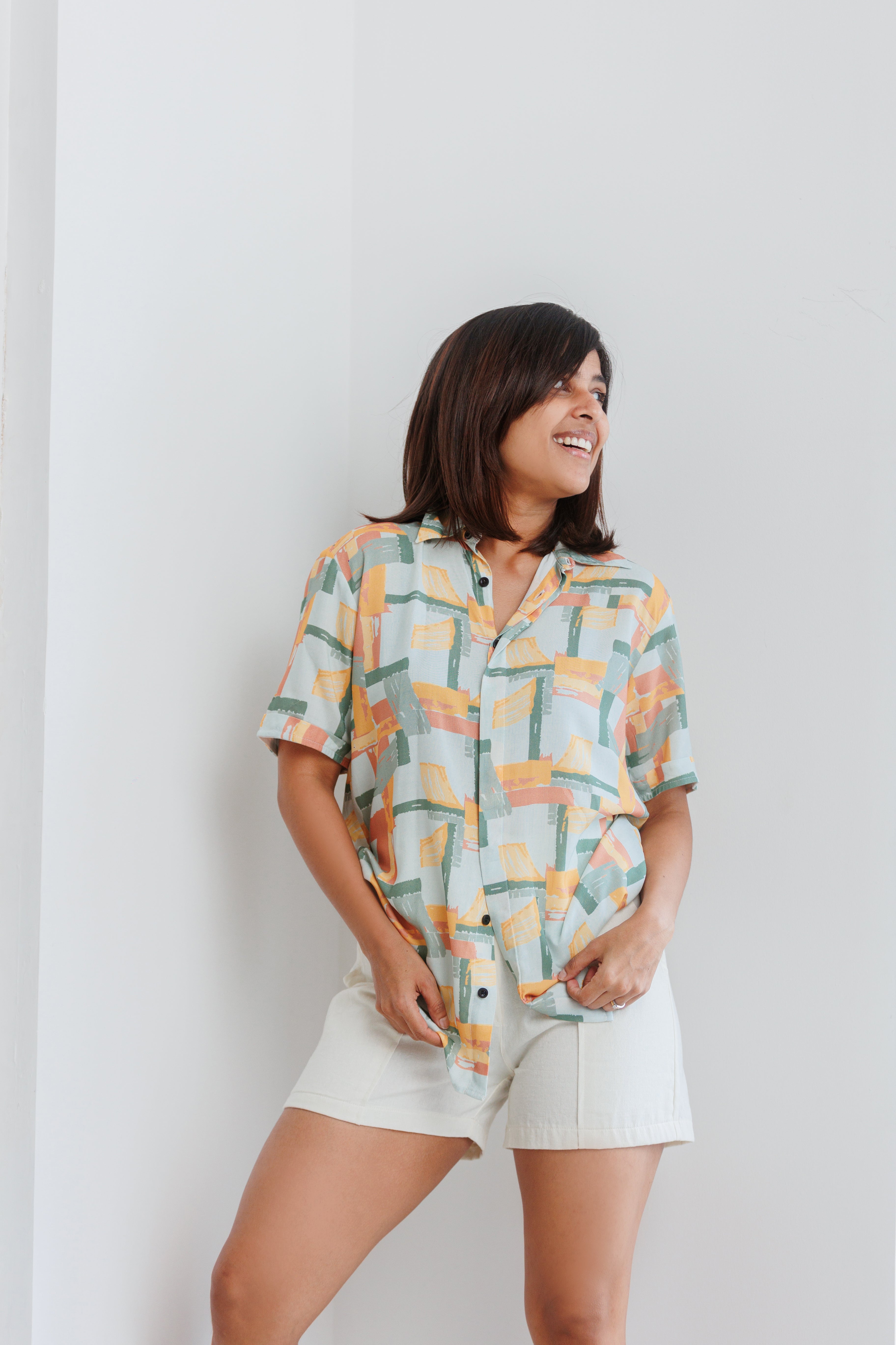 Jordy Abstract Printed Cotton Resort Unisex Shirt - Orange Mixed Print