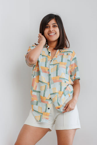 Jordy Abstract Printed Cotton Resort Unisex Shirt - Orange Mixed Print