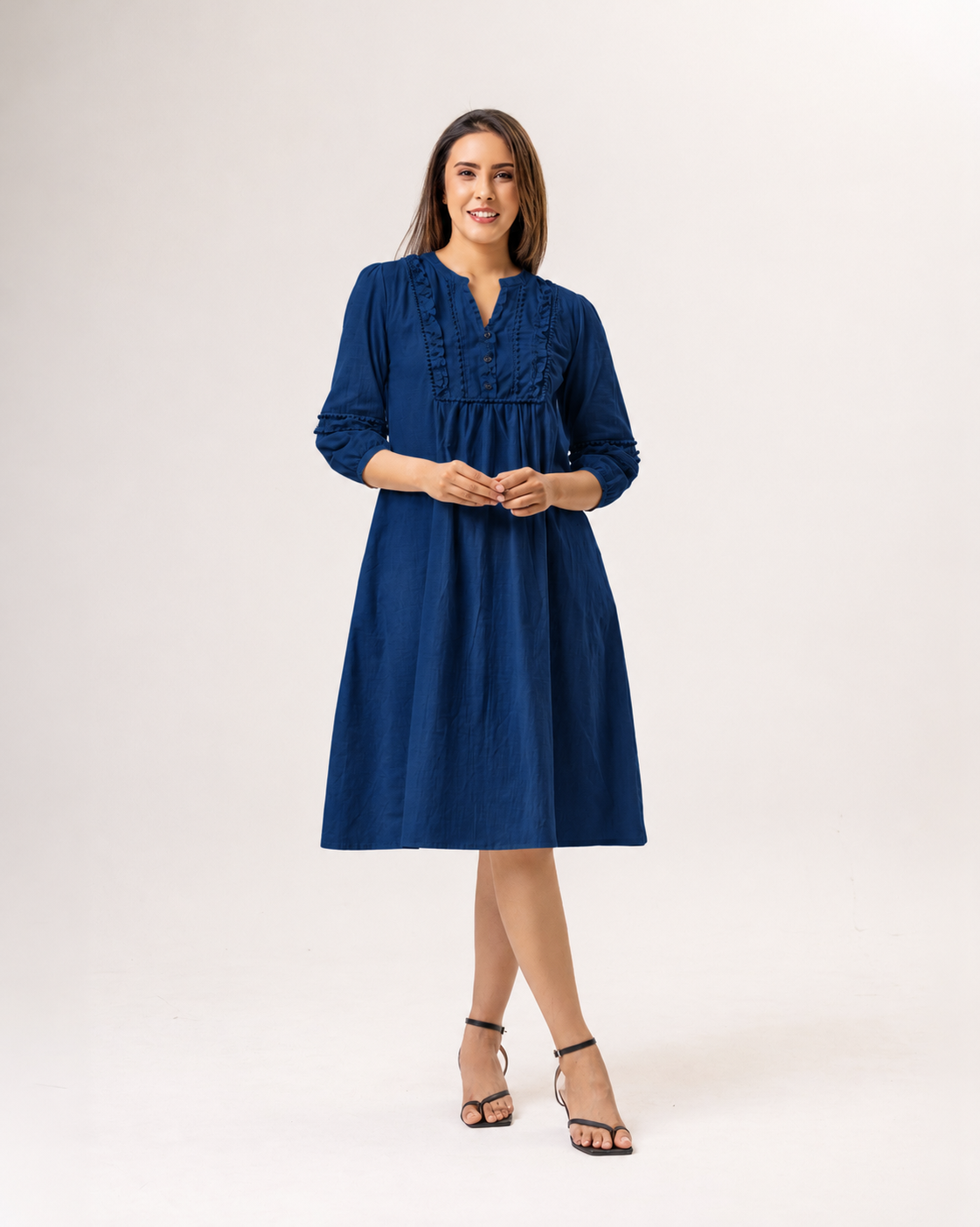 Vivienne Lace Detailed Midi Dress -  Navy Blue
