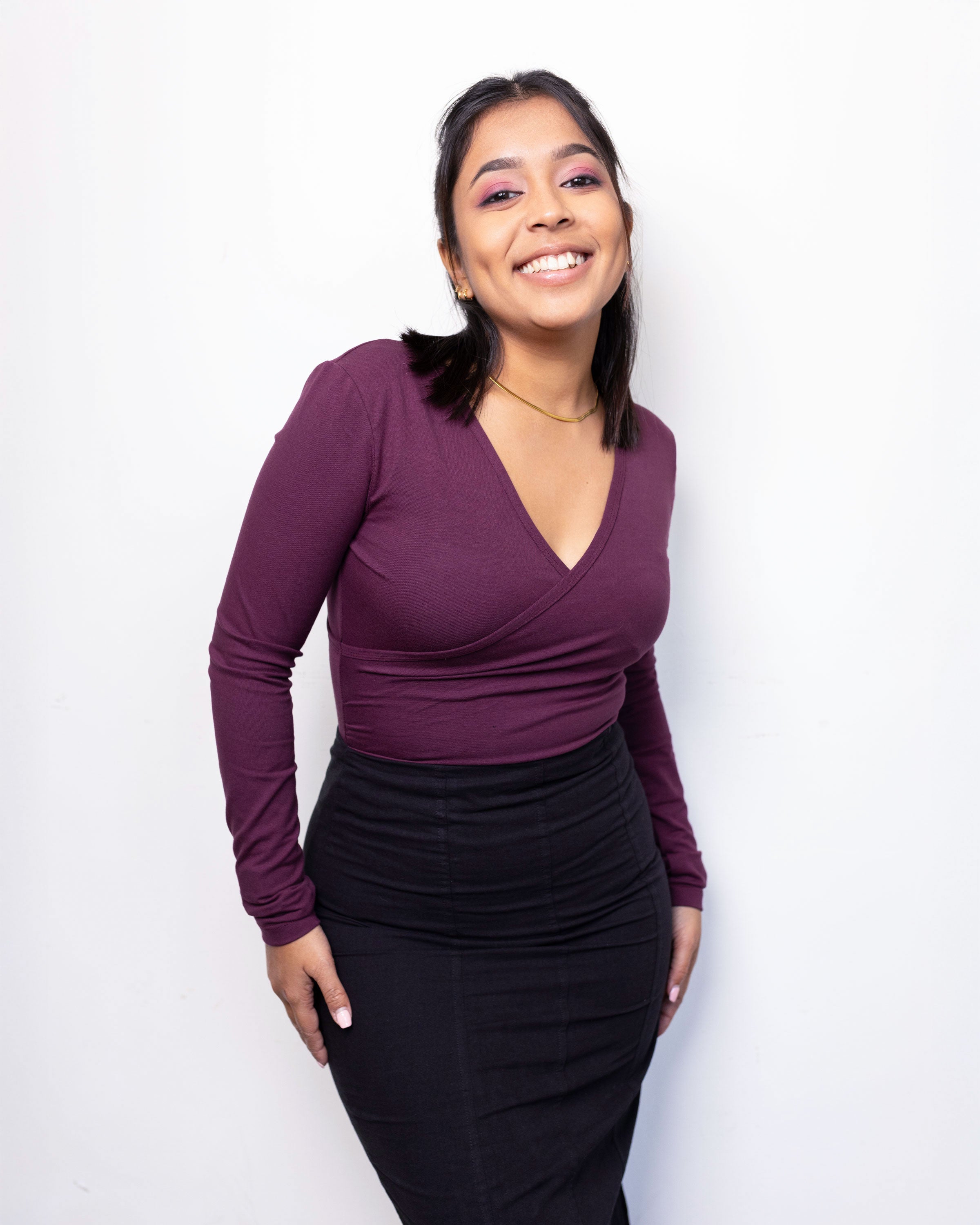 Greta Sleeved Bodysuit - Dark Maroon