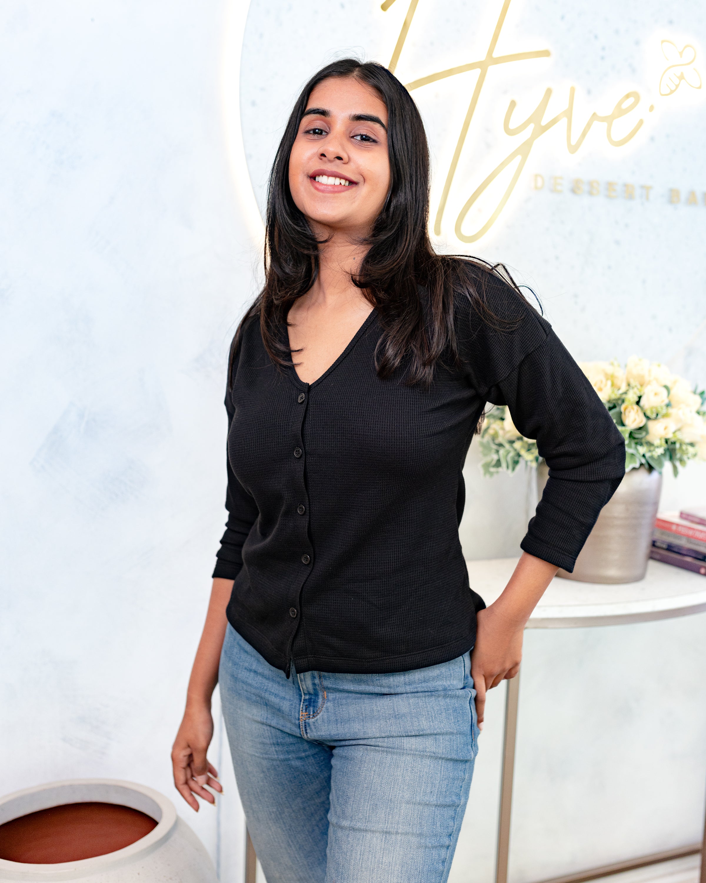 Liyanna Knitteed Workwear Top-Black