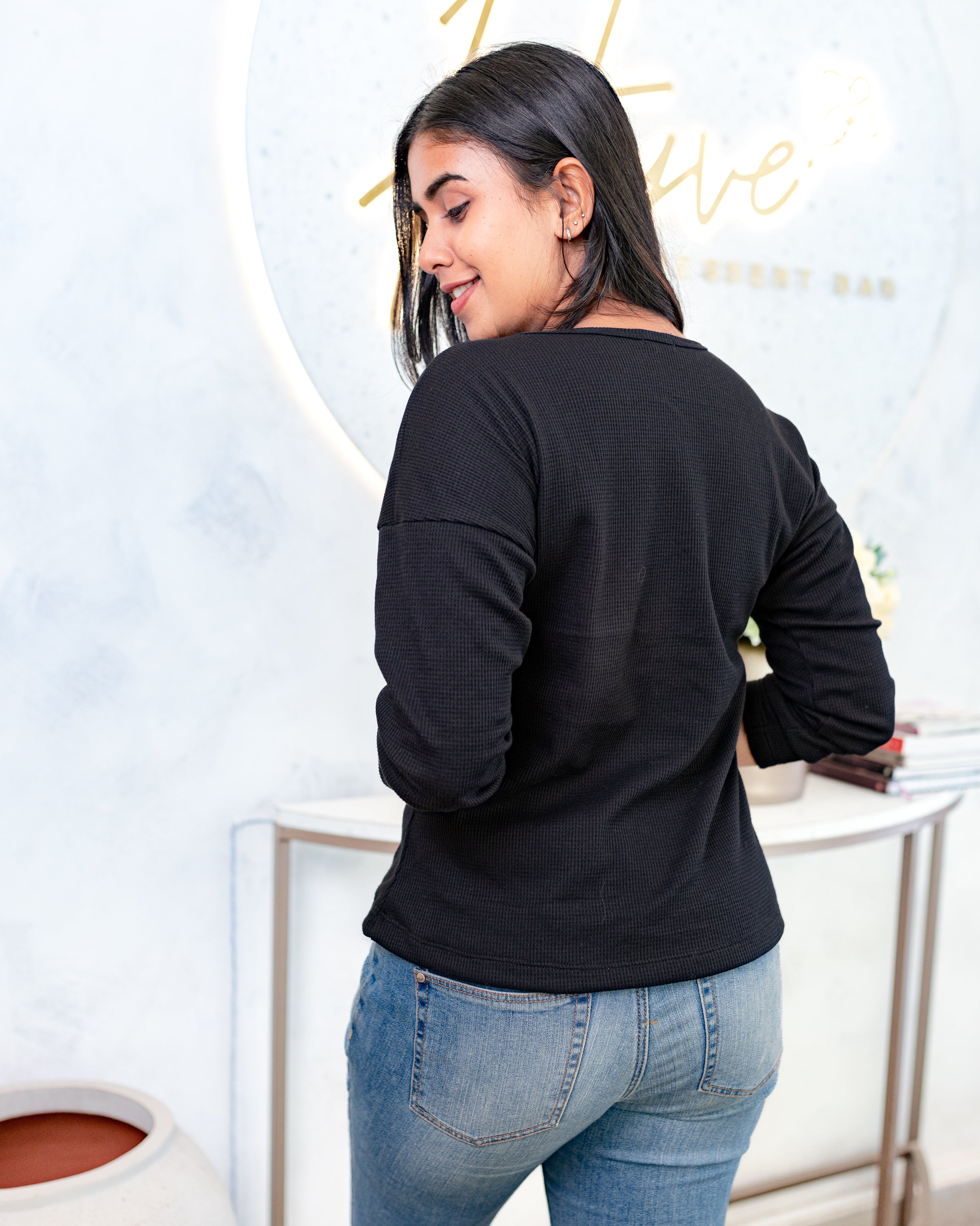 Liyanna Knitteed Workwear Top-Black