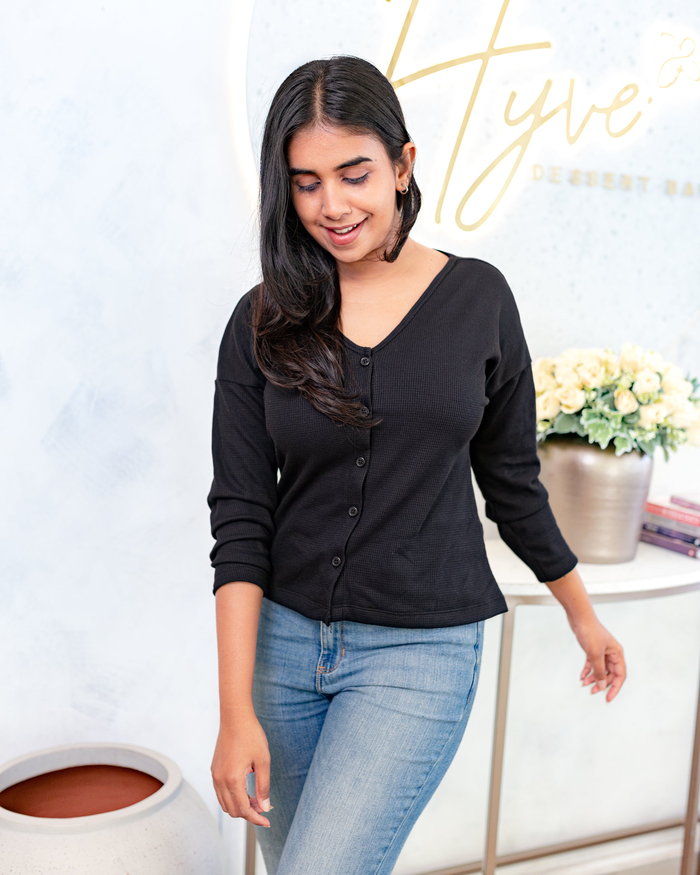 Liyanna Knitteed Workwear Top-Black