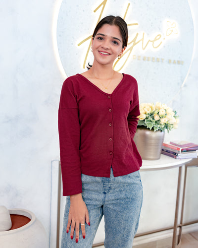 Liyanna Knitteed Workwear Top-Maroon