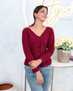 Liyanna Knitteed Workwear Top-Maroon