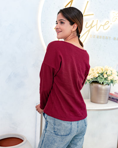 Liyanna Knitteed Workwear Top-Maroon