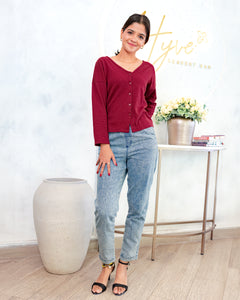 Liyanna Knitteed Workwear Top-Maroon