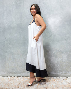 Sutton Linen Two Toned High Low Maxi Dress - Black in White