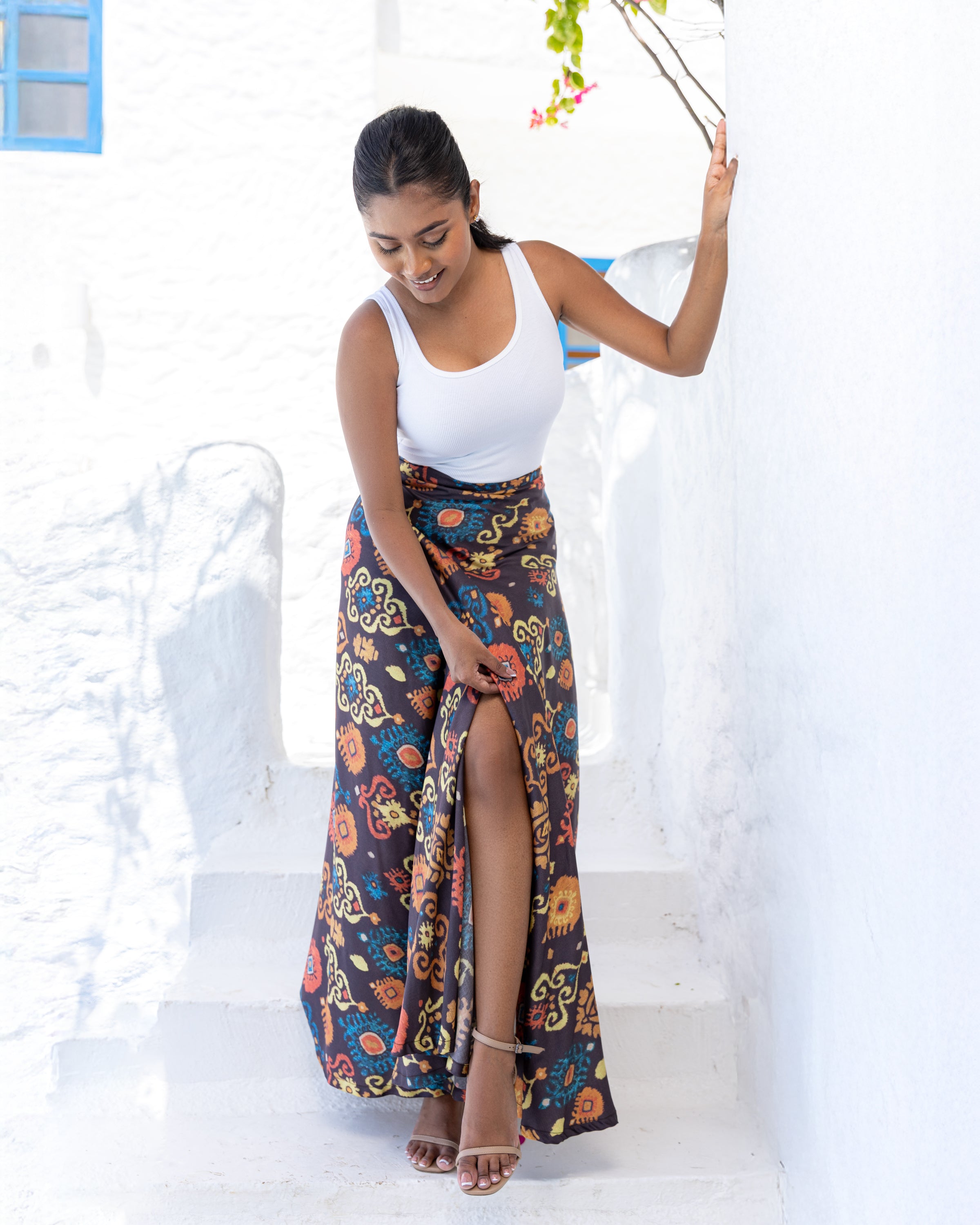 Florita Wrap Skirt - Brown Printed