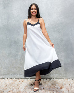 Sutton Linen Two Toned High Low Maxi Dress - Black in White