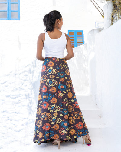 Florita Wrap Skirt - Brown Printed