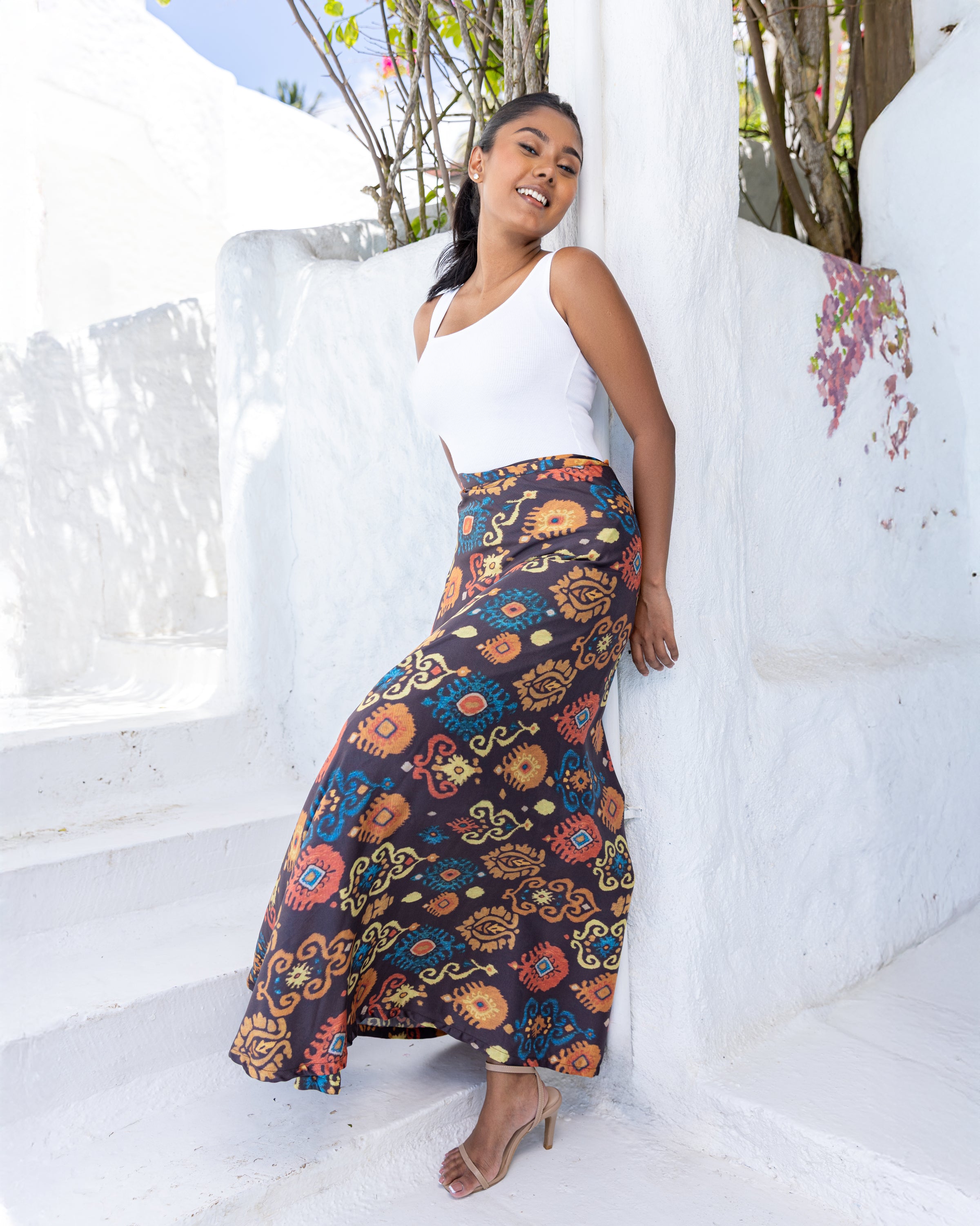 Florita Wrap Skirt - Brown Printed