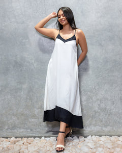 Sutton Linen Two Toned High Low Maxi Dress - Black in White