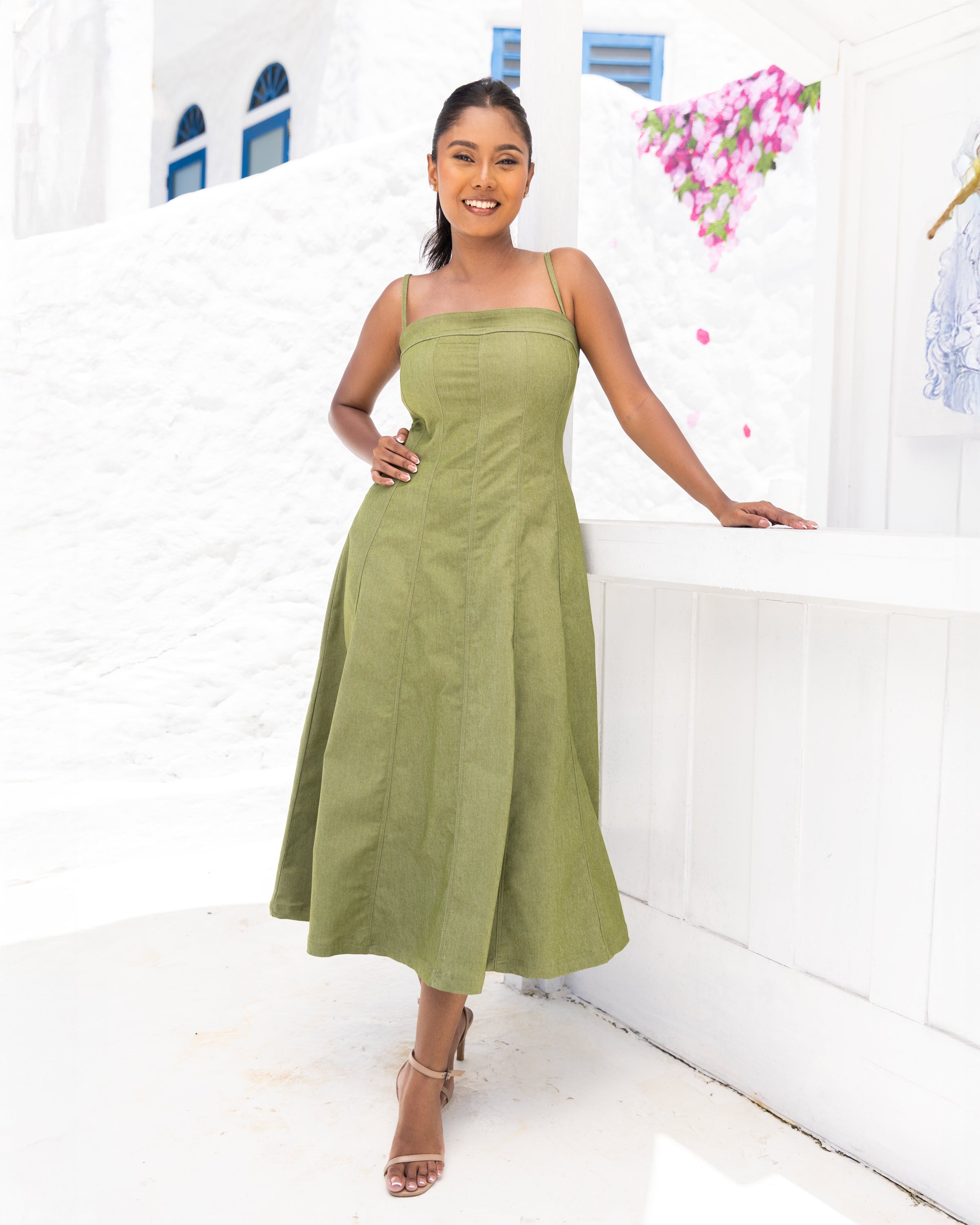 Montana Denim Midi Dress - Green