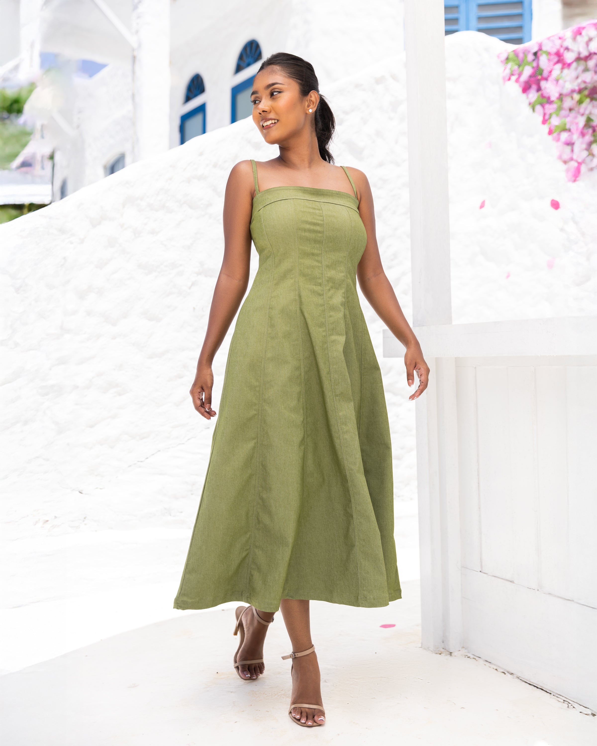 Montana Denim Midi Dress - Green
