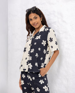 Stacy Floral Shirt - Black & White Printed