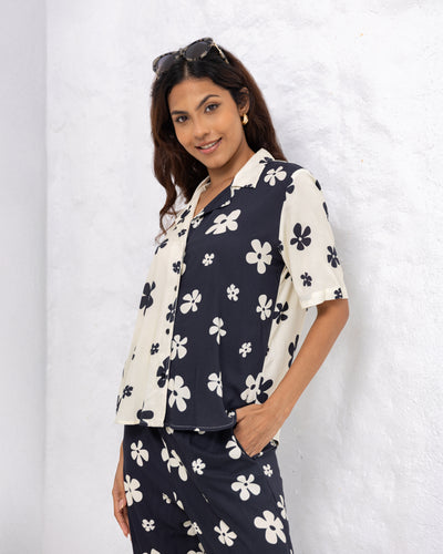 Stacy Floral Shirt - Black & White Printed