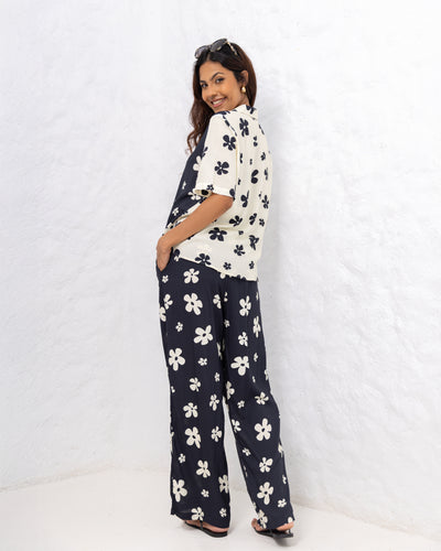 Stacy Floral Straight Cut Pant - White Printed