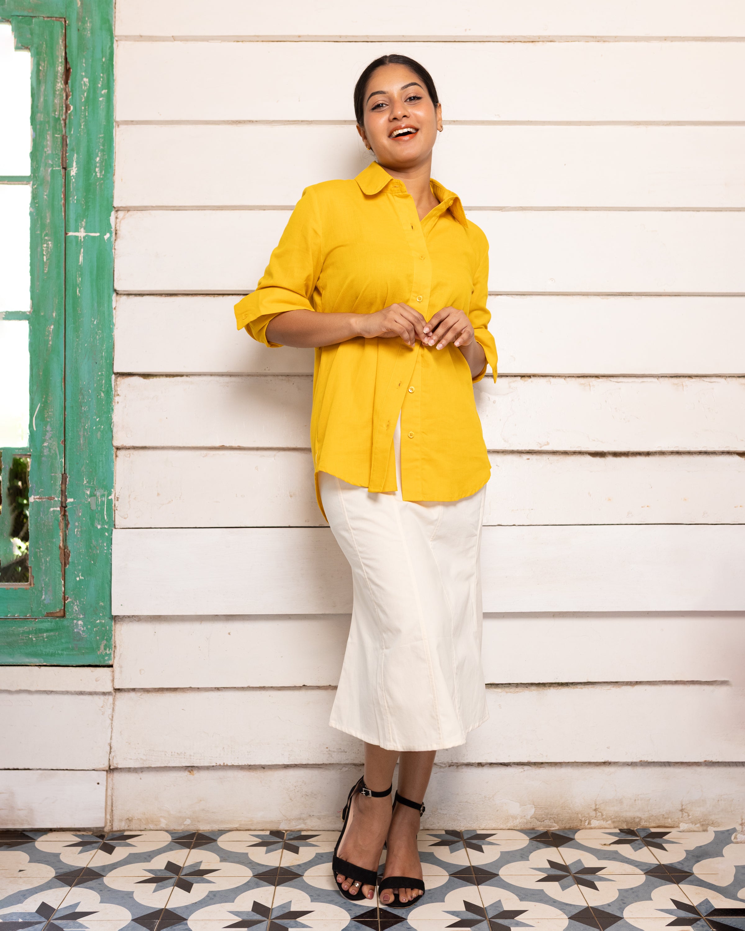 Dedunu Cotton Oversized Shirt - Yellow