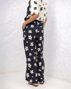 Stacy Floral Straight Cut Pant - White Printed