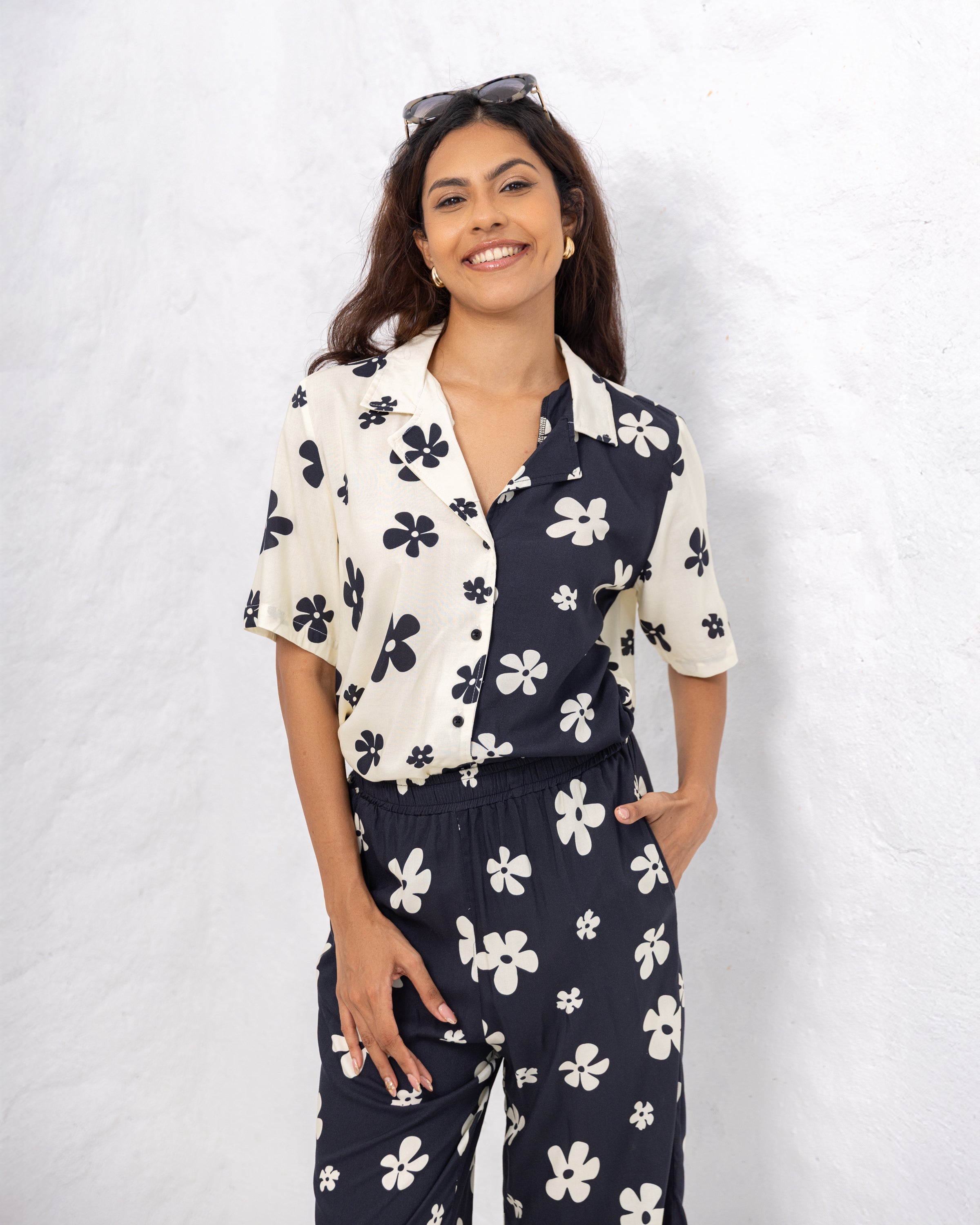 Stacy Floral Printed Shirt - Black & White