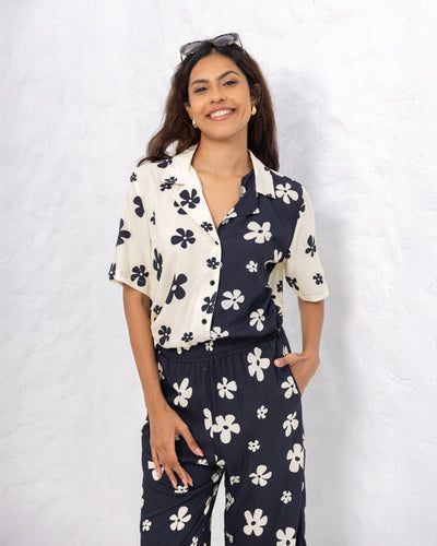 Stacy Floral Shirt - Black & White Printed