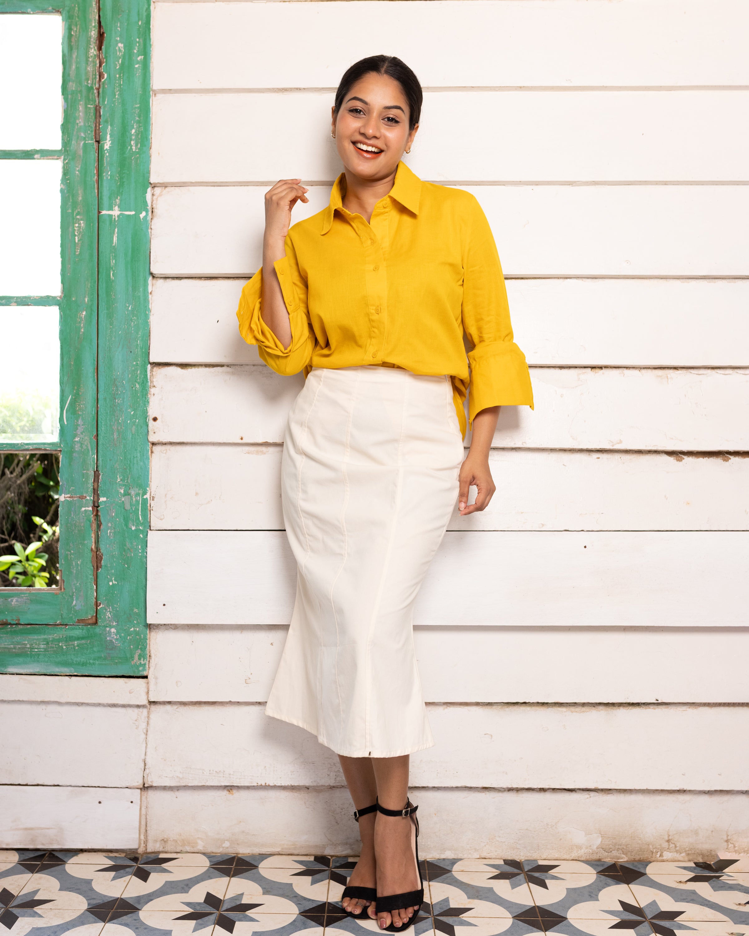 Dedunu Cotton Oversized Shirt - Yellow