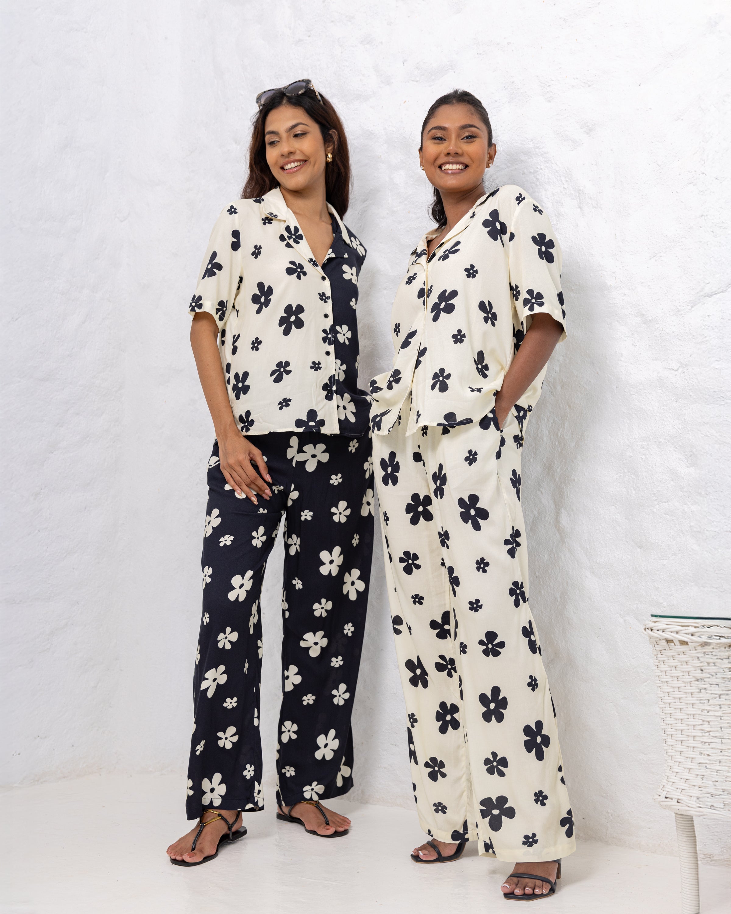 Stacy Floral Printed Straight Cut Pant - Black