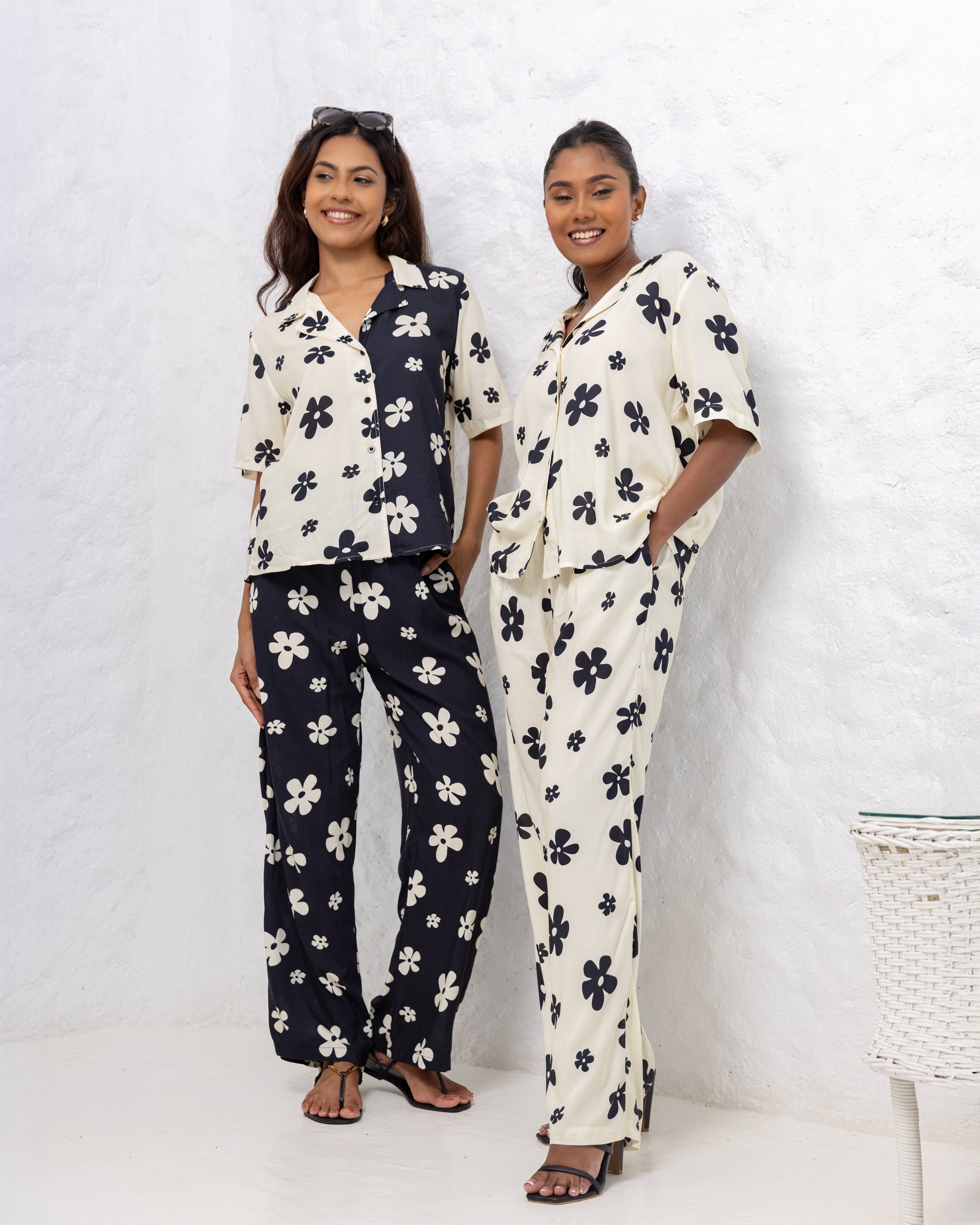 Stacy Floral Printed Straight Cut Pant - White