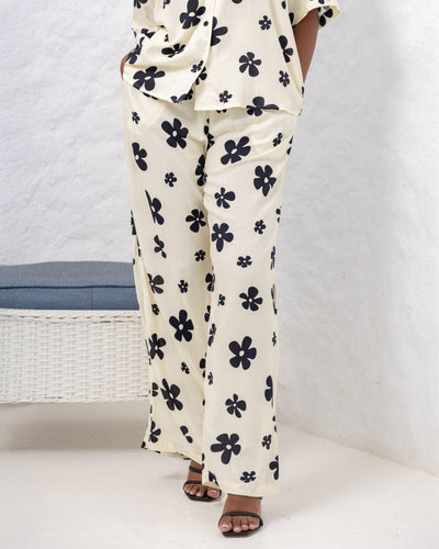 Stacy Floral Straight Cut Pant - Black Printed