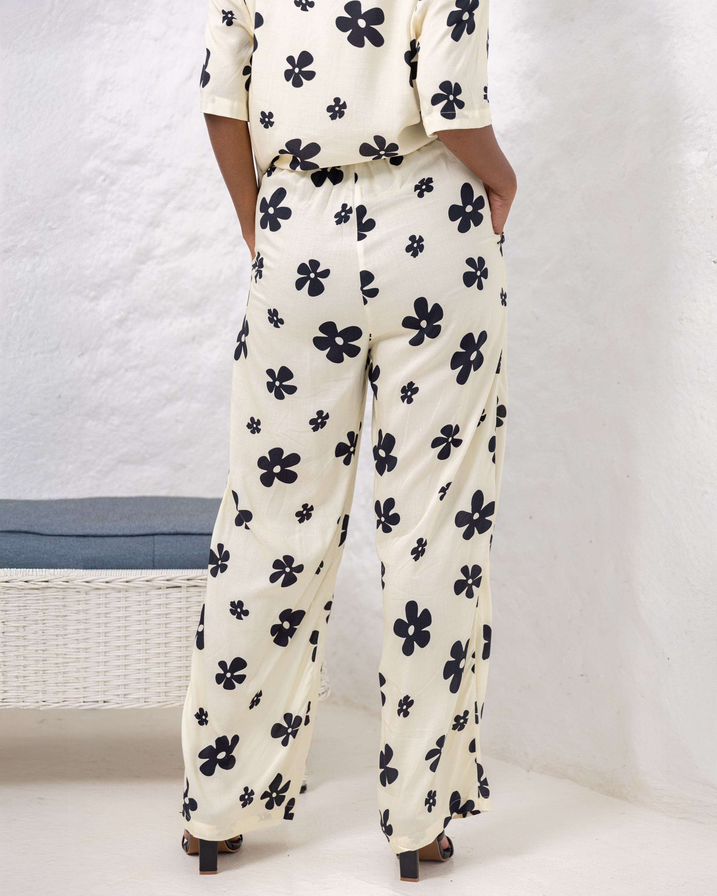 Stacy Floral Printed Straight Cut Pant - White