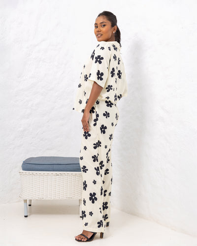 Stacy Floral Straight Cut Pant - Black Printed
