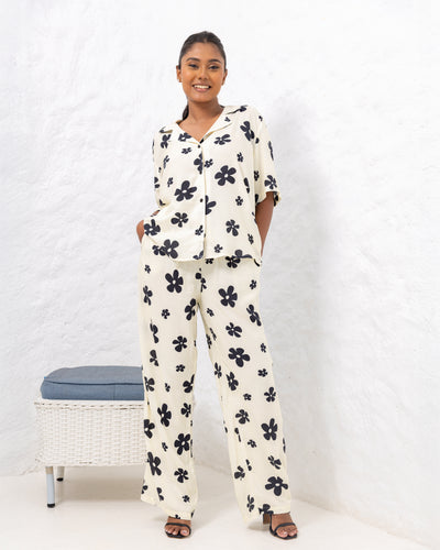 Stacy Floral Straight Cut Pant - Black Printed
