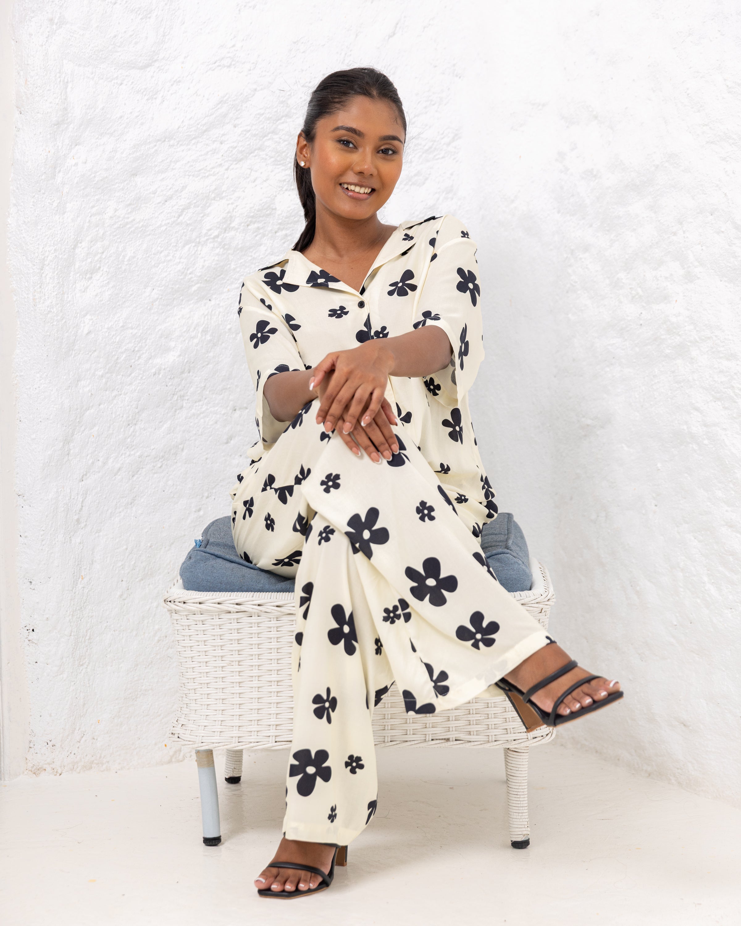 Stacy Floral Printed Shirt - White