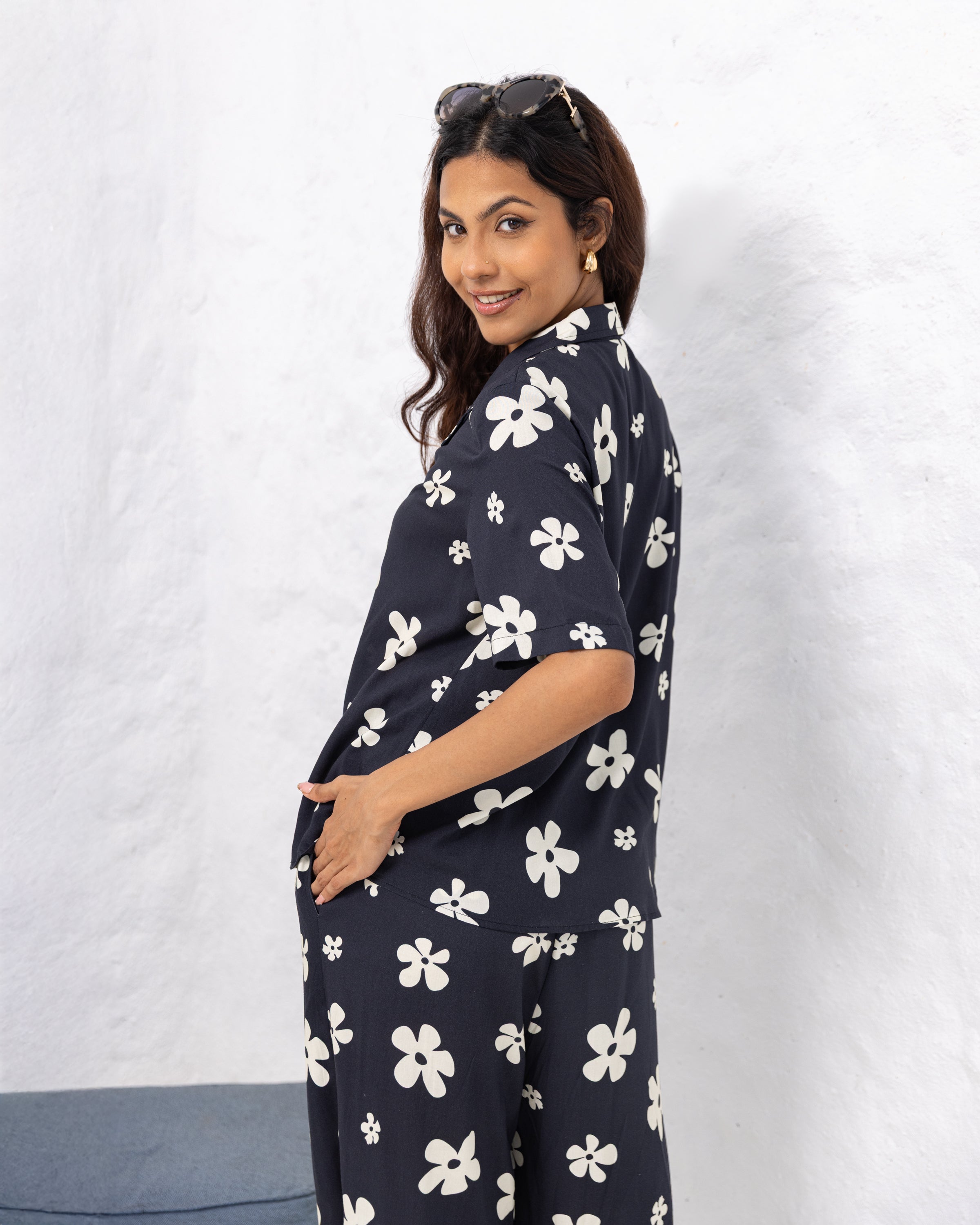 Stacy Floral Printed Shirt - Black