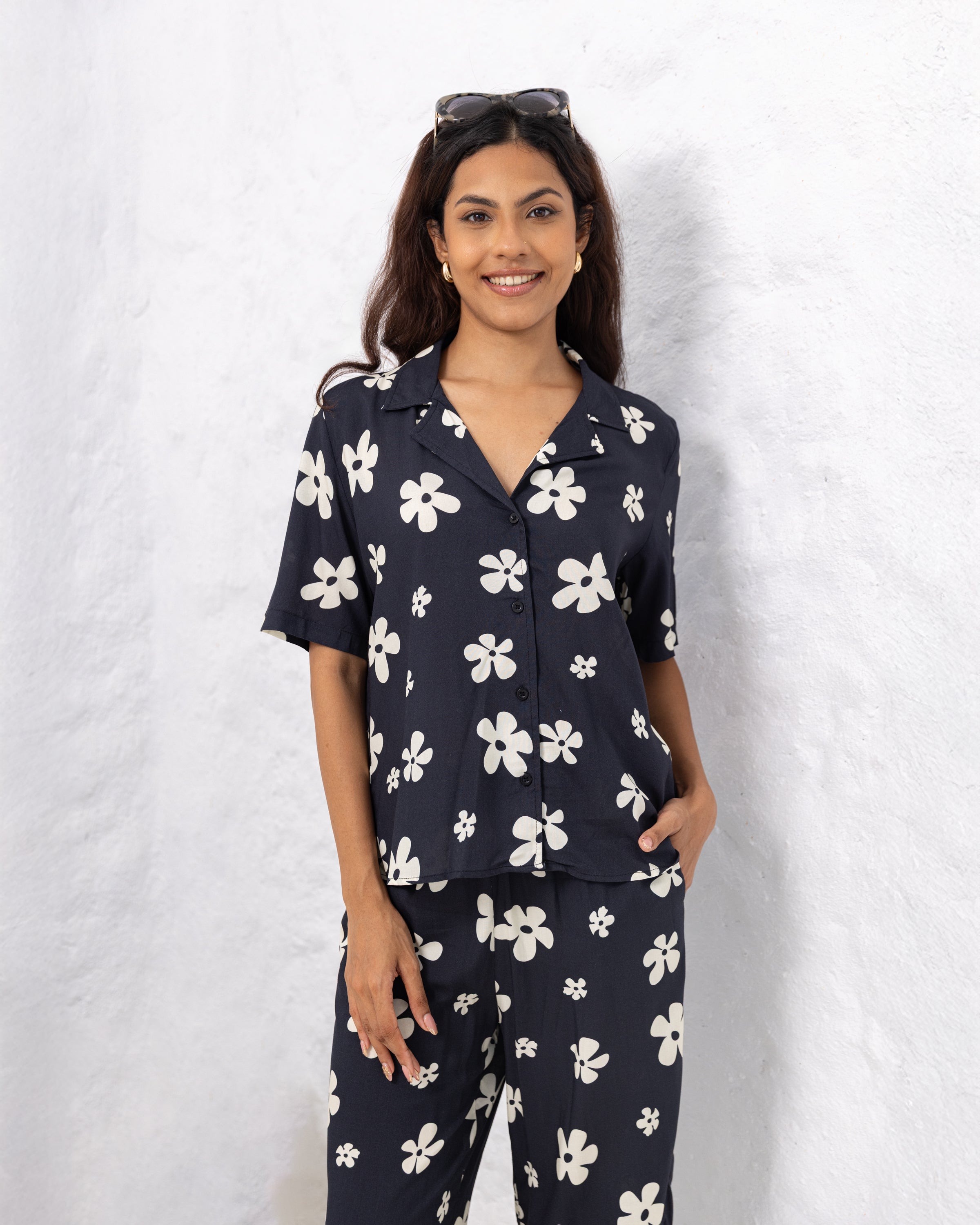 Stacy Floral Printed Shirt - Black
