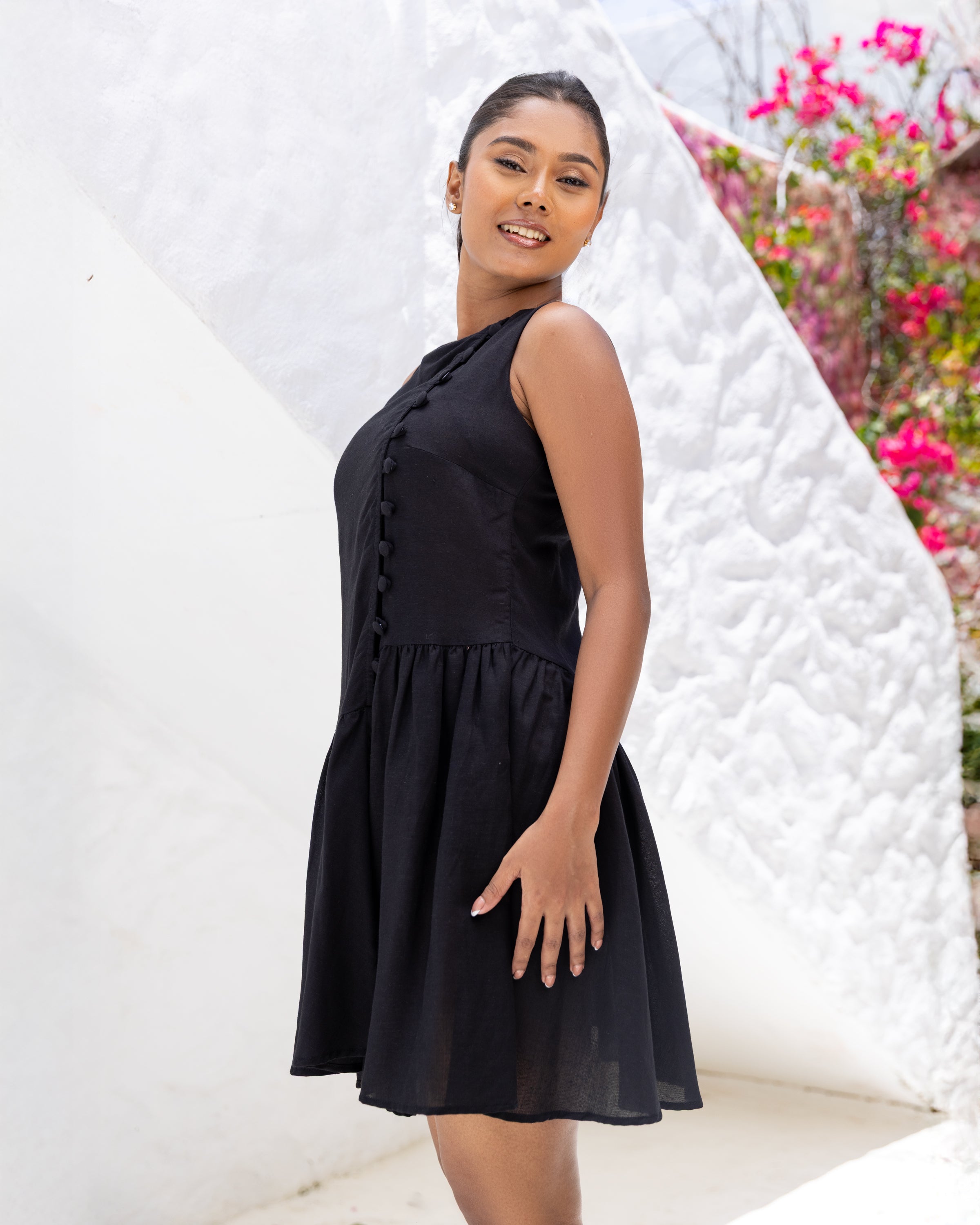 Hana Asymmetric Mini Dress - Black