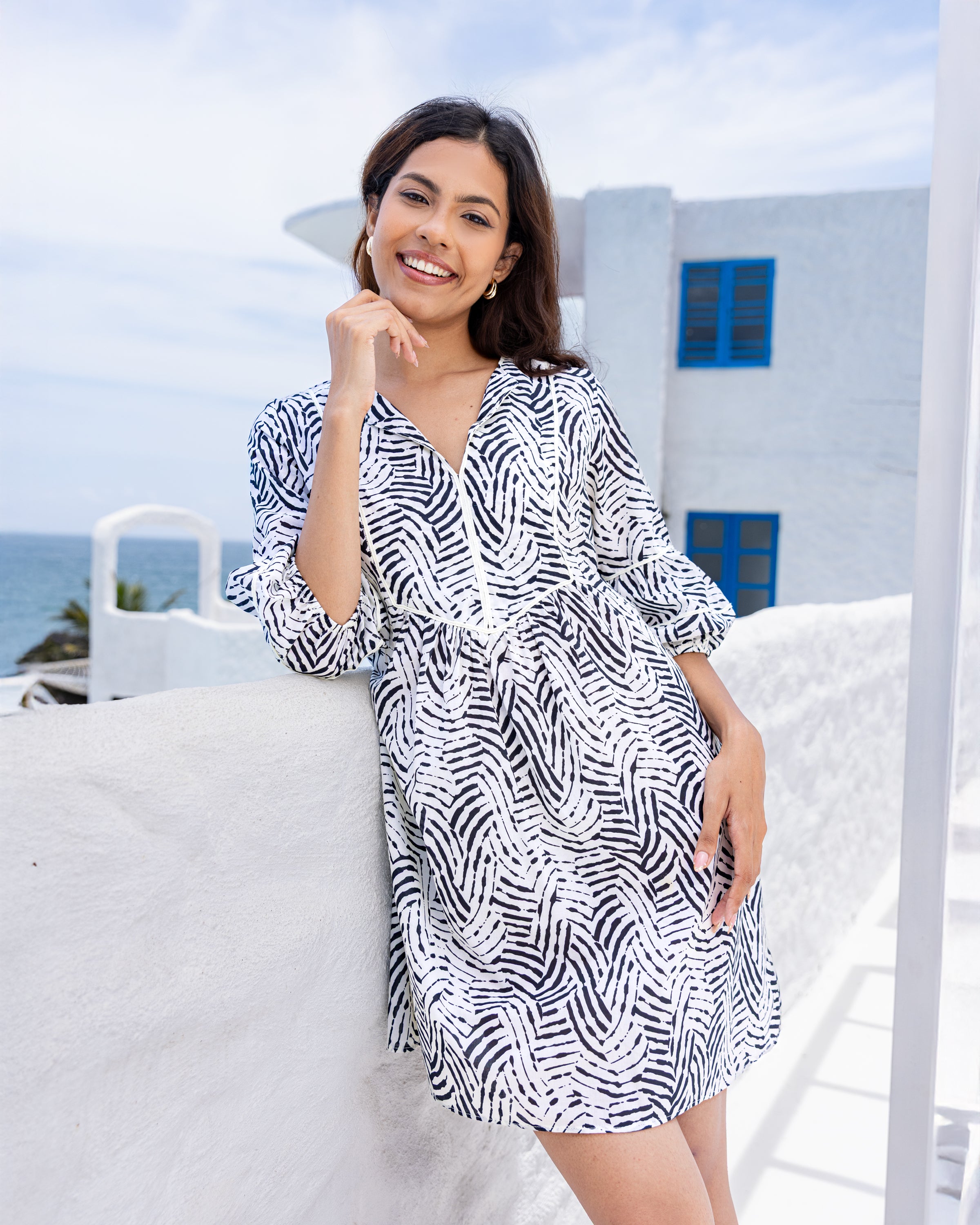 Calista Lace Detail Dress - Black  Print