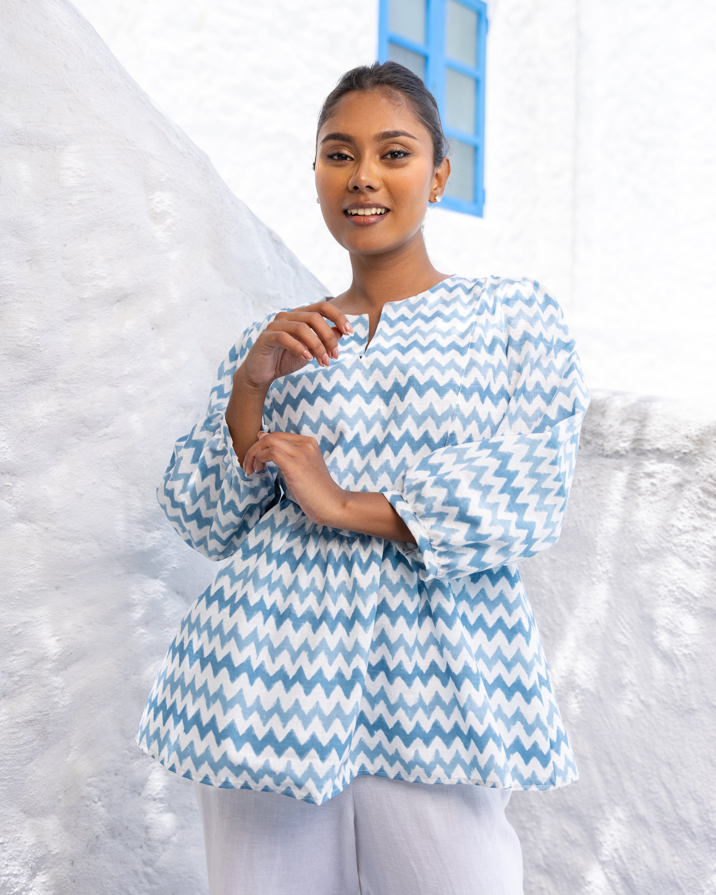 Ruhi Printed Cotton Blouse - Wave Printed