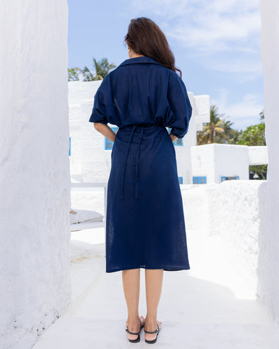 Oprah Cotton Midi Length Dress - Blue