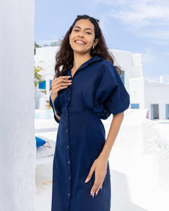 Oprah Cotton Midi Length Dress - Blue