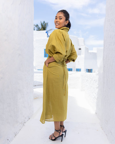 Oprah Cotton Midi Length Dress - Olive