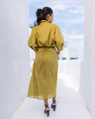 Oprah Cotton Midi Length Dress - Olive