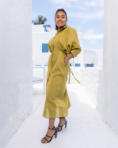 Oprah Cotton Midi Length Dress - Olive