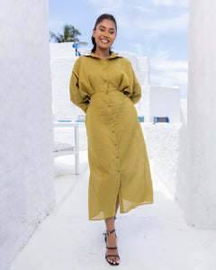 Oprah Cotton Midi Length Dress - Olive