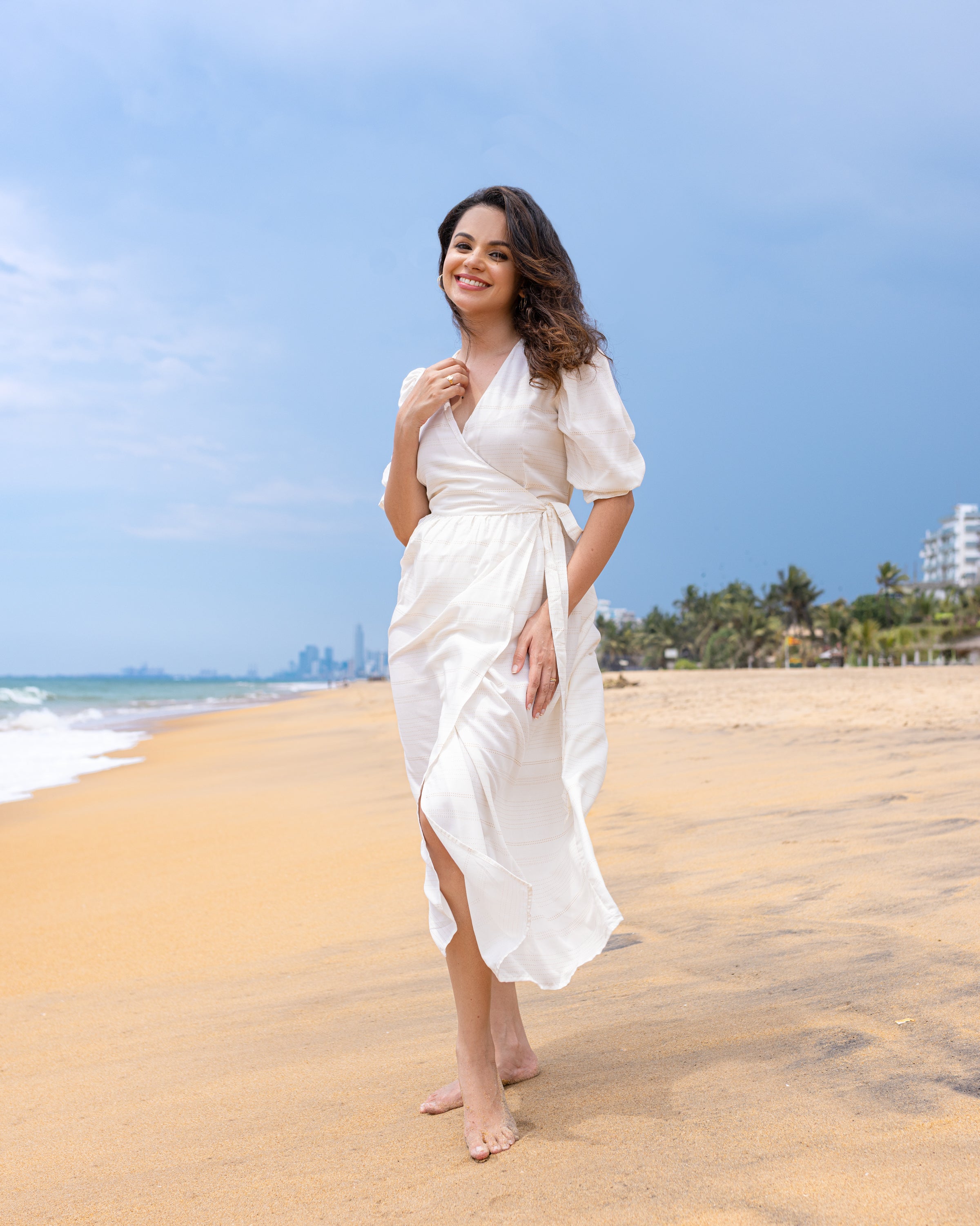 Amelia Wrap Dress - White Printed