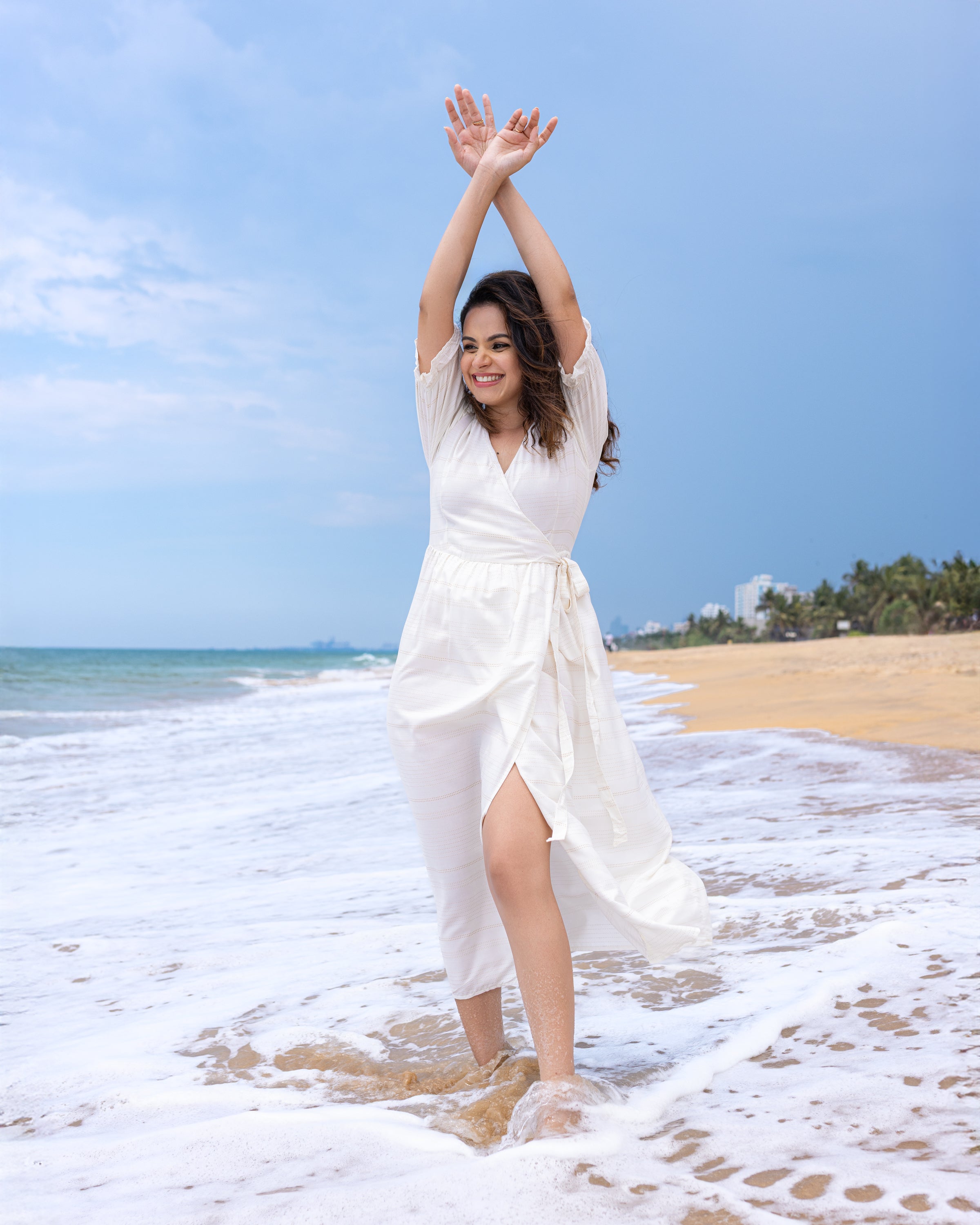 Amelia Wrap Dress - White Printed