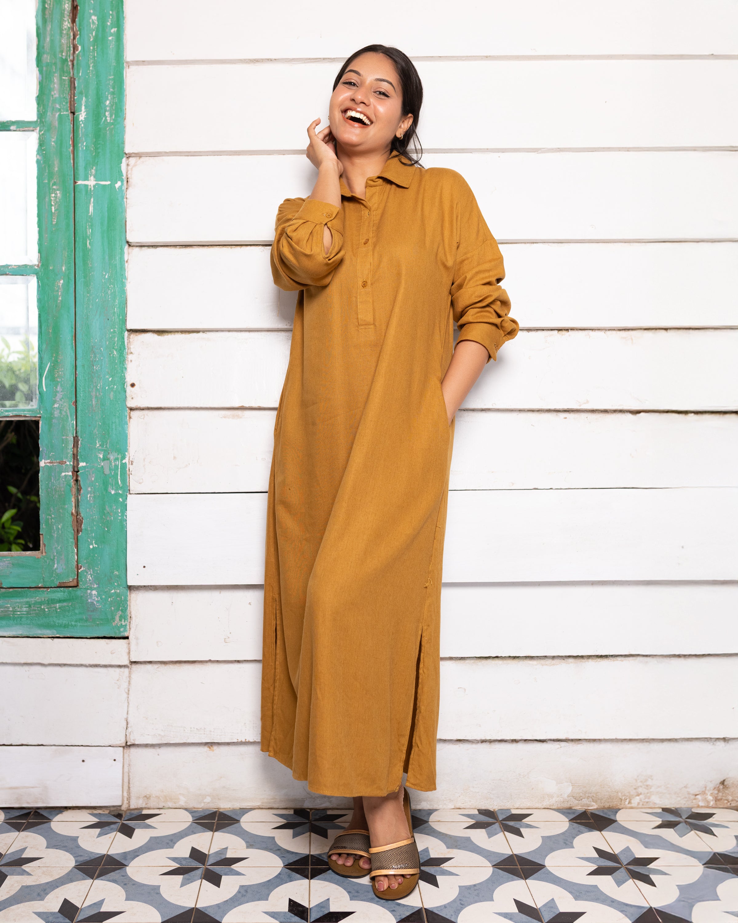 Nora Linen Shirt Dress - Brown