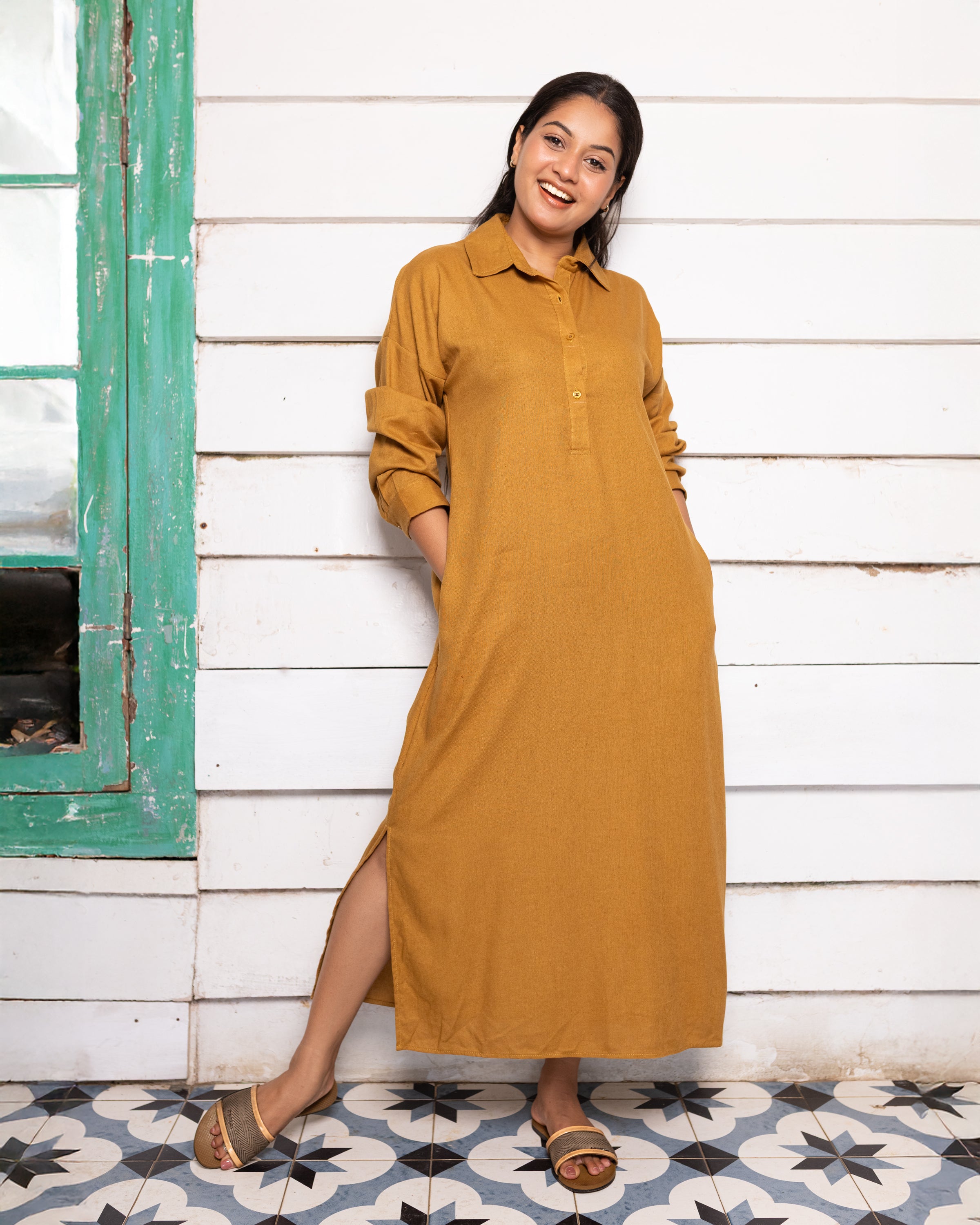 Nora Linen Shirt Dress - Brown